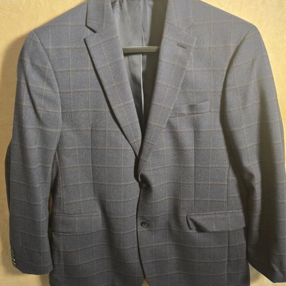 Tommy Hilfiger Mens‎ Sport Coat Blazer 44R Blue Plaid Stretch 2 Button